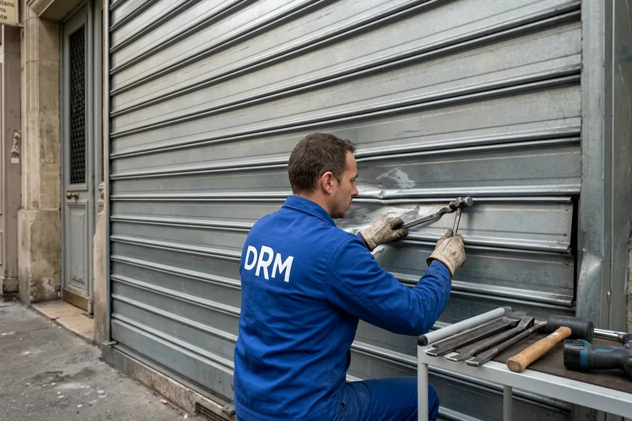 Lames remplacées après un choc — Rideau métallique au Blanc-Mesnil Lames remplacées après un choc — Rideau métallique au Blanc-Mesnil